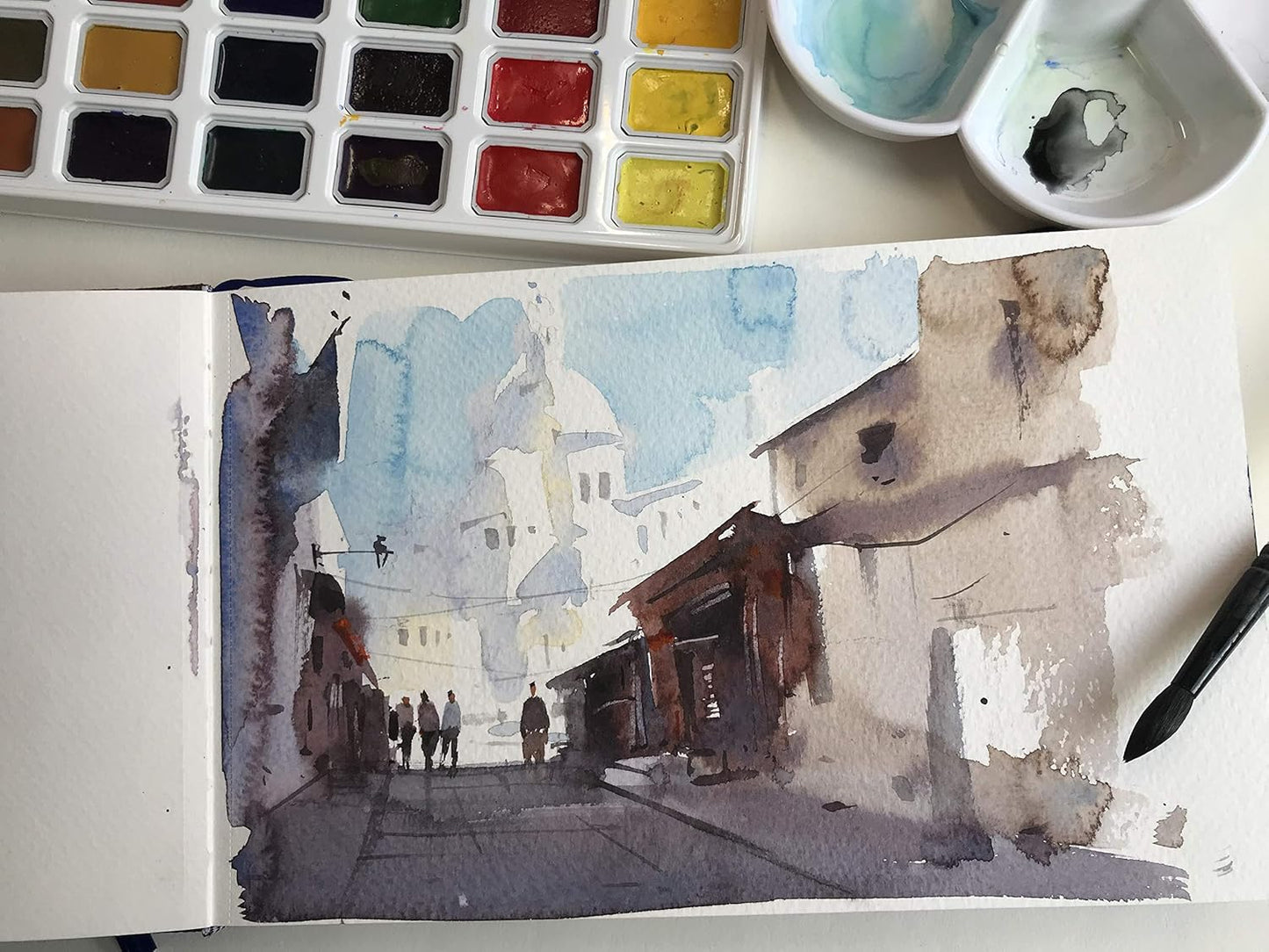 Watercolor Journal, 8.25x5.5, 140 LB, 300 GSM, tumuarta Cotton Paper, Cold Press, 24 Sheets, 48 Pages, Watercolor Paper Sketchbooks for Use As Travel Notebook and Mixed Media Pad