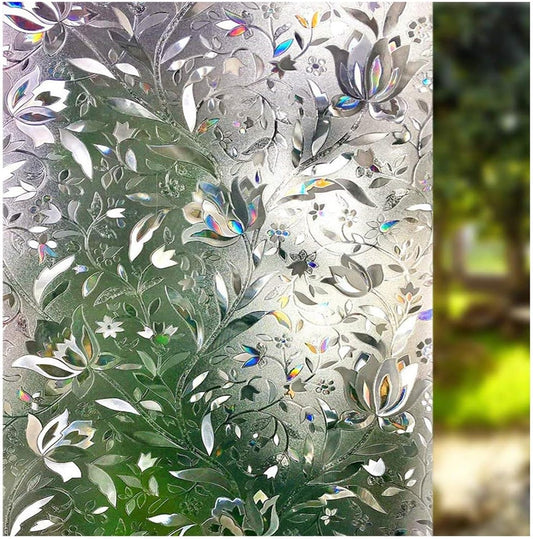 LEMON CLOUD Window Film, Decorative Window Privacy Film, 3D Stained Glass Window Sticker,Anti-UV Sun Blocker Heat Control for Home(Rainbow Tulip Design,29.5 x 118.1 inches)