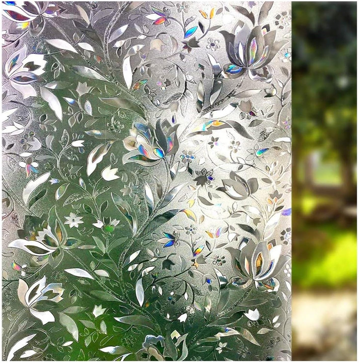 LEMON CLOUD Window Film, Decorative Window Privacy Film, 3D Stained Glass Window Sticker,Anti-UV Sun Blocker Heat Control for Home(Rainbow Tulip Design,11.8 x 78.7 inches)