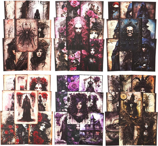 Gothic Scrapbook Paper Set, 180 PCS Dark Ephemera Pack for Junk Journaling, Scrapbooking, Crafting, DIY Projects, Diaries, and Art Supplies