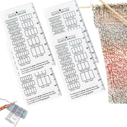 Quick Gauge Ruler, Gauge Ruler for Knitting and Crochet, Scarf Keychain Knitting No Counting Needed, Slide Sewing Rulers and Guides for Fabric Stitch Measuring Crochet Tool(4pcs)