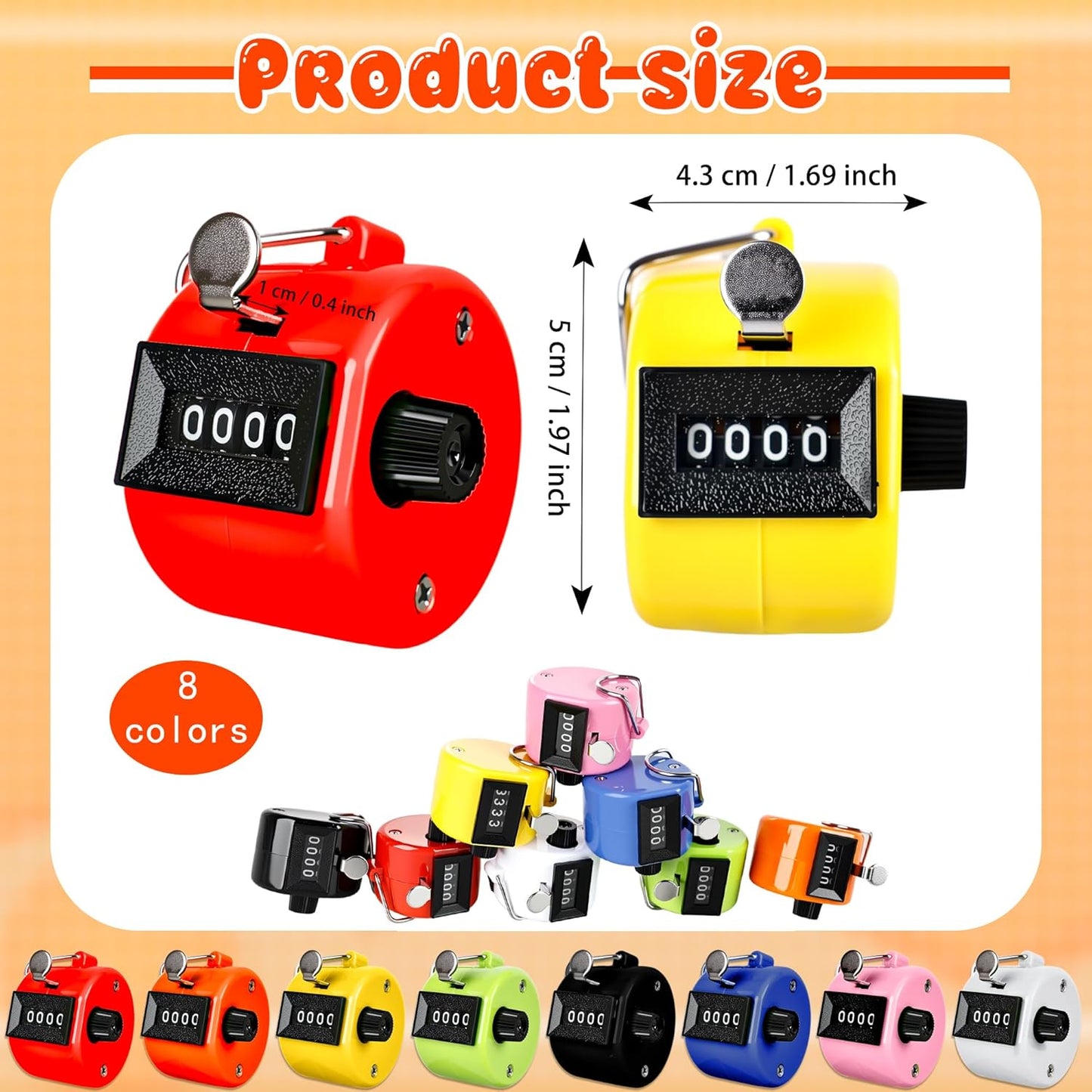 24 Pcs Hand Tally Counter 4 Digit Mechanical Finger Counter Clickers Resettable Handheld Palm Number Click for Lap Coaching Knitting Fishing Golf and Row