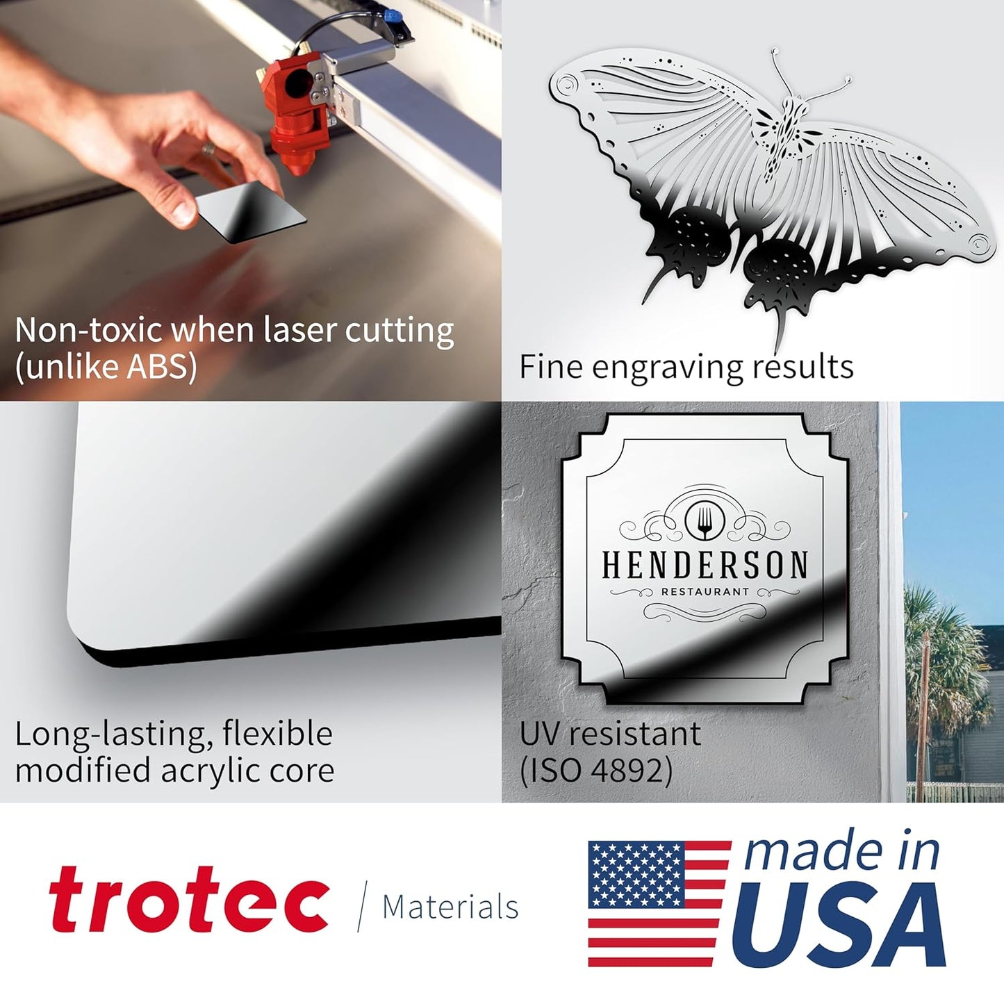 Trotec | Metallic Looking Acrylic Sheet | 12"x24"x1/16, 4 Pcs | Bright Chrome/Black | Metallic Finish - Scratch Resistant for Laser Engraving & Cutting,Printing,Glowforge,Name Plate | USA Made