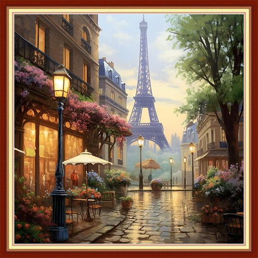 Foxdiviy Stamped Cross Stitch Kits Full Range of Embroidery Needlework Starter Kits for Beginners Adults 11CT Embroidery Patterns Art Crafts DIY Needlepoint Kits-Eiffel Tower 18x18 inch