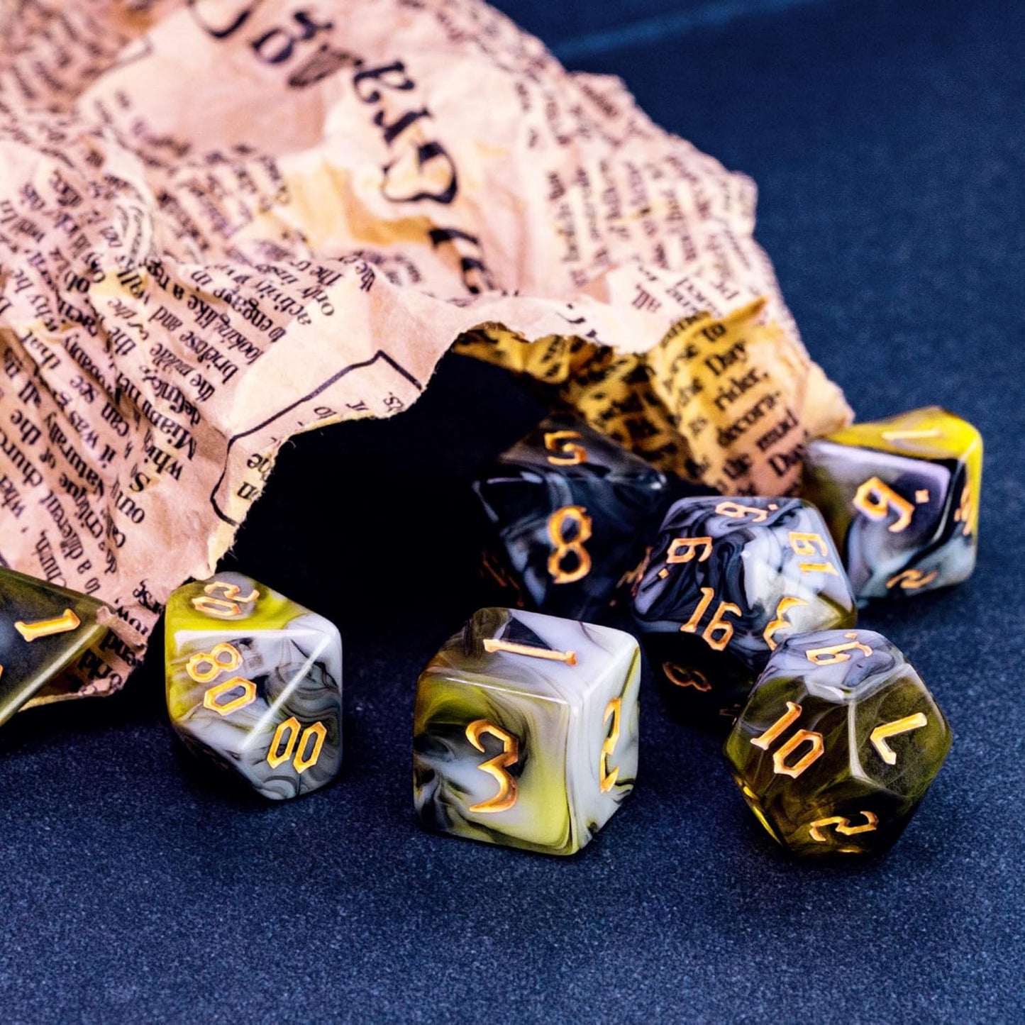 7-Die Polyhedral DND Dice Set for Tabletop Game, D&D Dice Set for Role Playing Games (Black&Yellow&White)