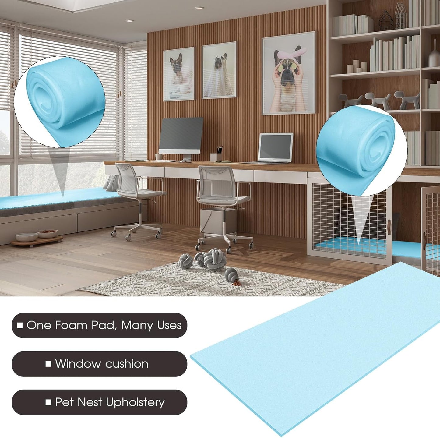 Amylove Polyurethane Foam 24" x 72" High Density Cushion Upholstery Foam Sheet for Seat Replacement DIY Projects Chairs Headboards Sofas Home(1/2" X 24" X 72",Blue)