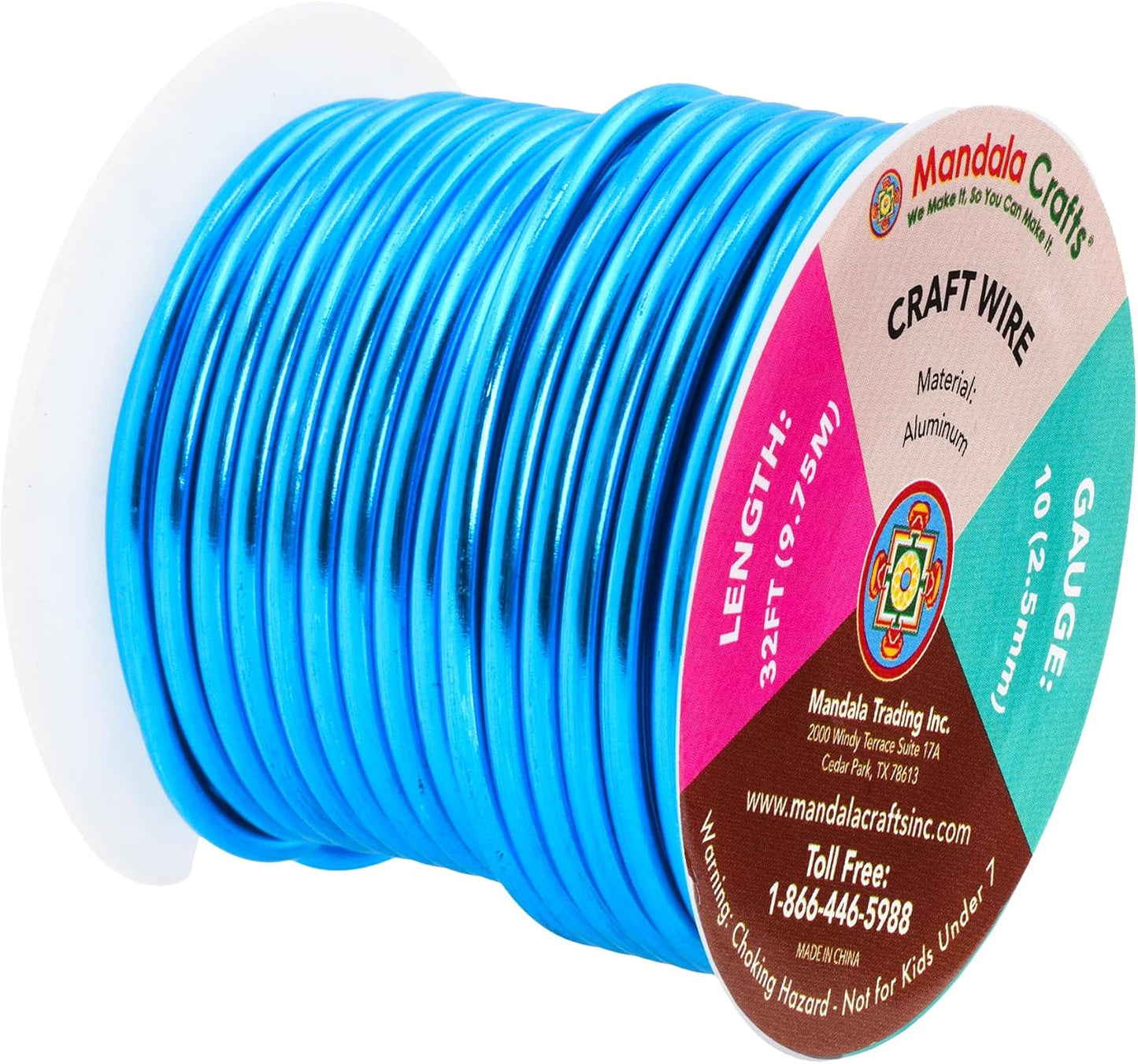 Mandala Crafts 10 Gauge Anodized Aluminum Craft Wire for Jewelry Making - 32 FT Colored Flexible Bondi Blue Wire - Bendable for Bonsai Armature Crafting Sculpting