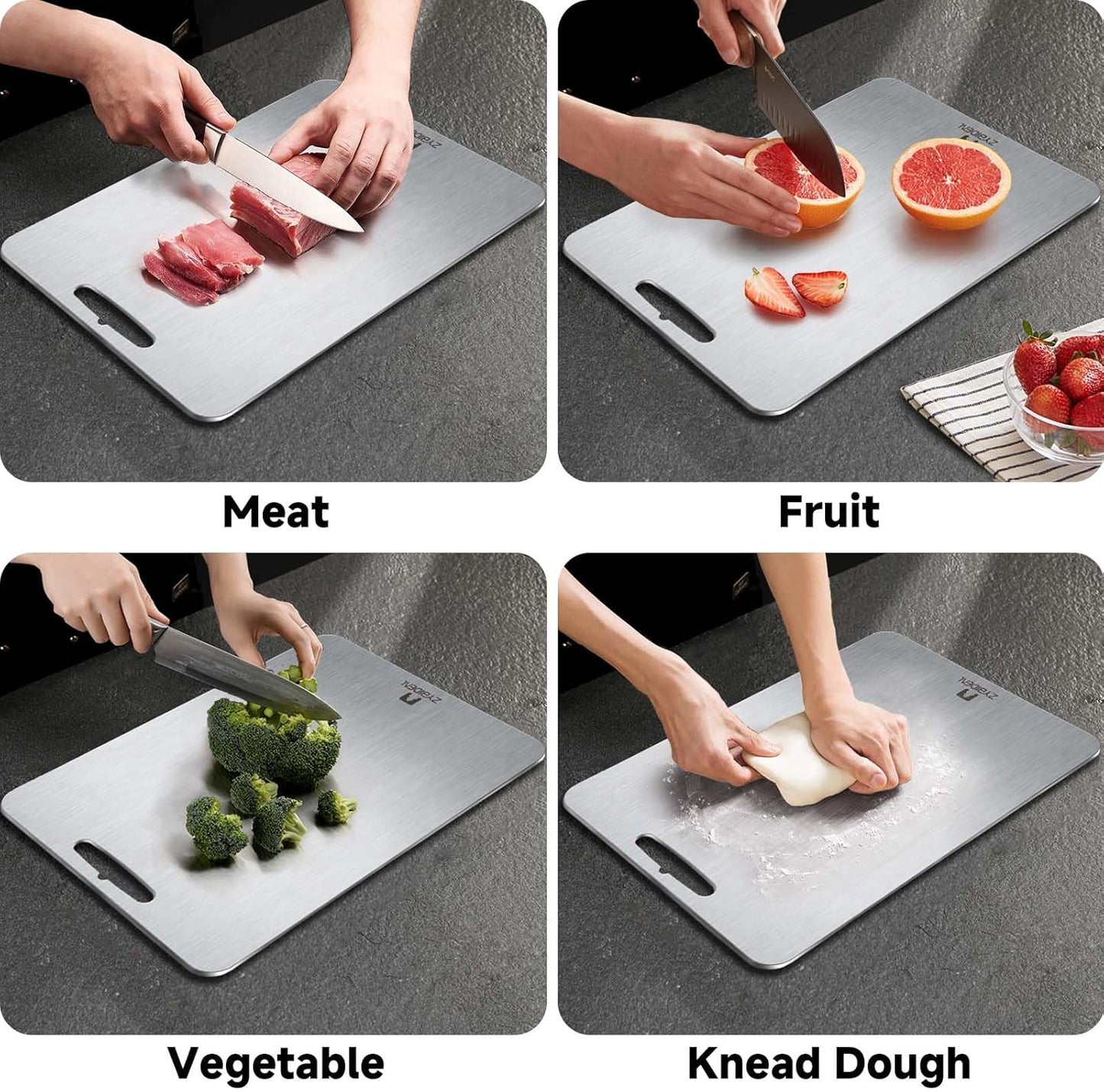 Pure Titanium Cutting Board, Stainless Cutting Boards for Kitchen, Double-Sided Food Grade Chopping for Meat, Vegetable & Fruit (8 * 12 IN)