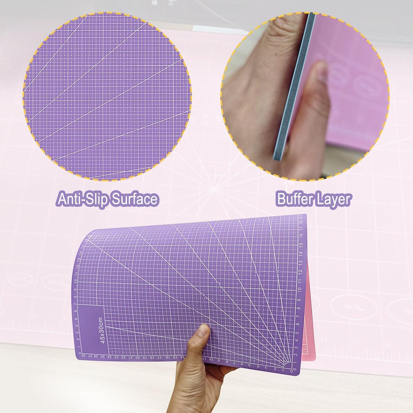 5 PCS Self Healing Cutting Mat 12" x 18": Sewing Rotary Cutting Mat for Crafts and Fabric Sewing Scrapbooking Quilting and Precision Cutting Purple & Pink Design (5, Purple & Pink)