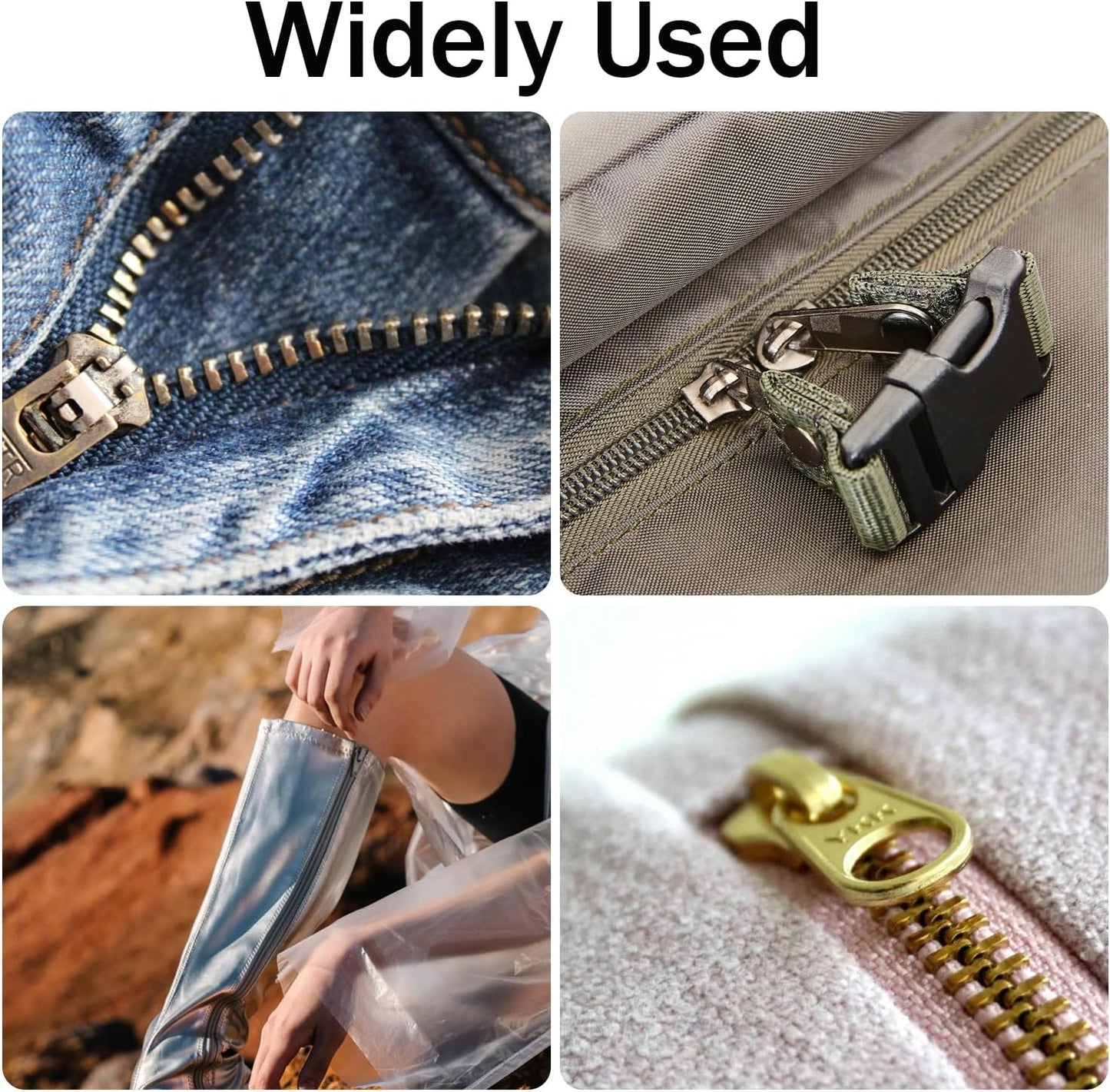 48pcs Zipper Head Slider, Zipper Latch Slider Retainer, 4 Sizes 3 Color Zippers Bottom Sliders Retainer Insertion Pin with 3pcs Zippers Latch for DIY Sewing Replacement Repair Kit