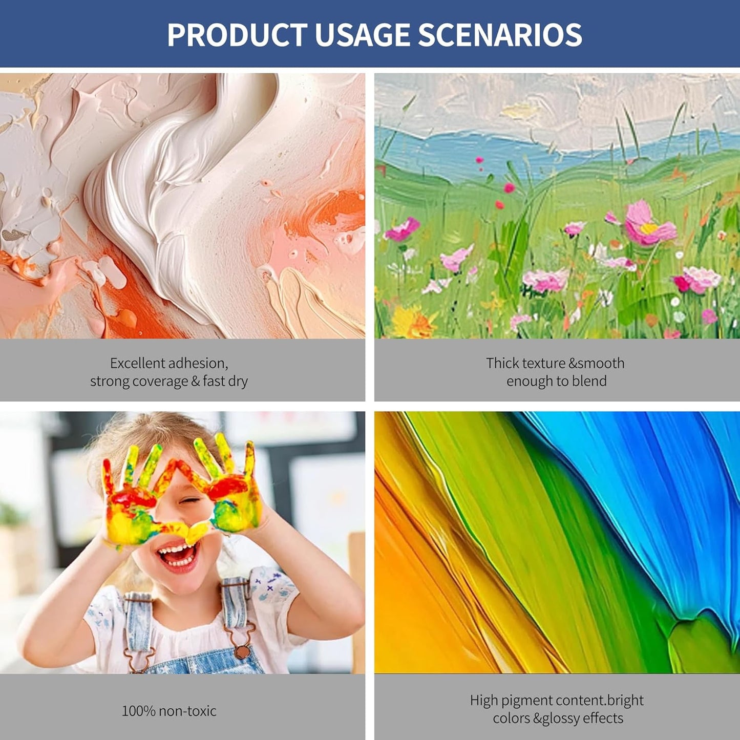 SNOWSUN Acrylic Paint Set, 6 Colors (1L/42.4 fl oz Each) Large Bulk Acrylic Paints, Gloss Non-Toxic Heavy Body Paints - Thick Art Paints for Multi-Surface Canvas Wood Ceramic Fabric Wall- Ideal for Artists & Beginners