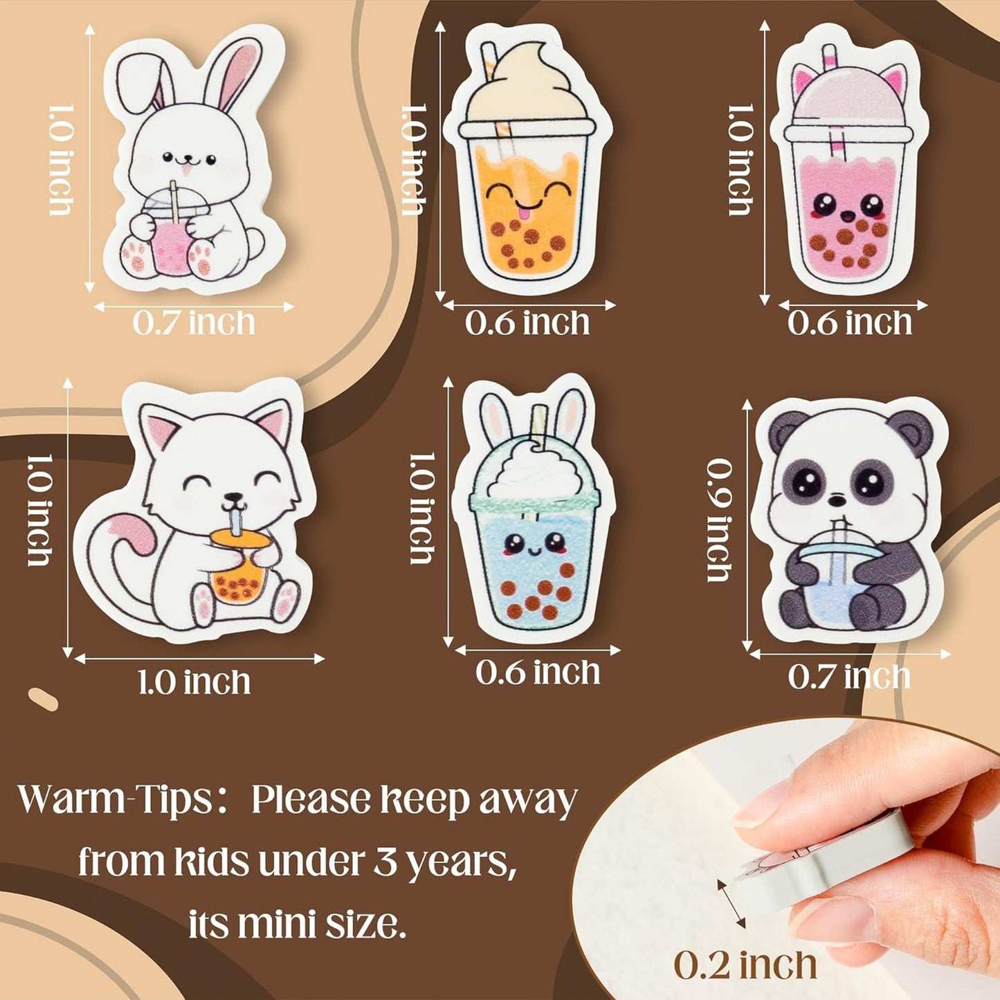 Fall Bubble Tea Mini Eraser for Kids Bulk 60P Cute Kawaii Panda Rabbit Cat Boba Cup Pencils Erasers 3D Desk Puzzle Supplies for Student Back to School Classroom Prizes Thanksgiving Party Favors