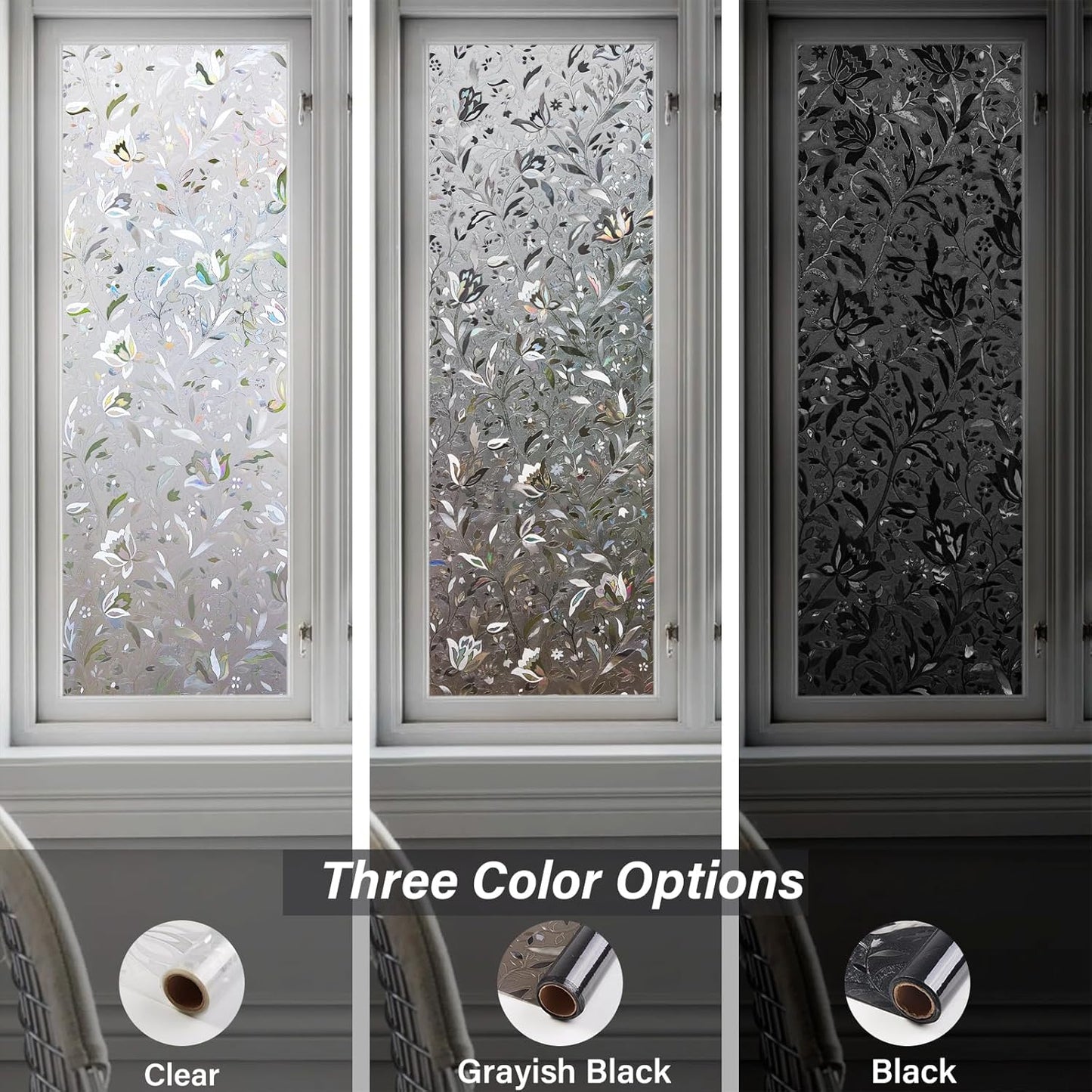 LEMON CLOUD Window Film, Decorative Window Privacy Film, Window Film Privacy Static Cling Frosted, Anti-UV Sun Blocker Heat Control for Home(Grayish Black, 29.5 x 78.7 inches