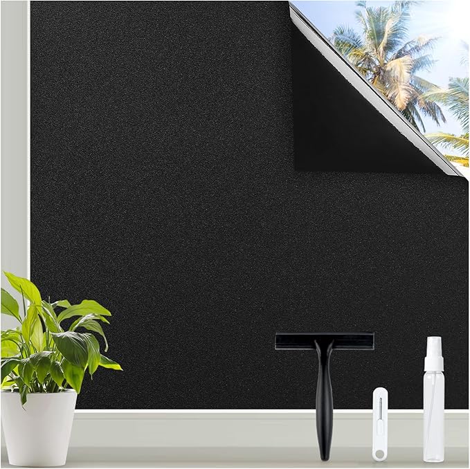 rabbitgoo Blackout Window Privacy Film with Tools Glass Bathroom Static Cling Sun Heat Blocking Light Darkening Removable Coverings for Home Bedroom Door UV Protection Sticker, 23.6 x 78.7 inches