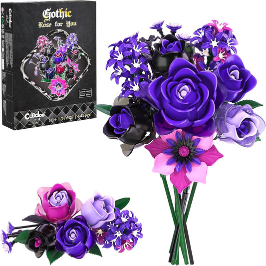 Gothic Rose Bouquet Building Set, Compatible with Lego Flowers, Halloween Botanical Collection for Home Decor, Creative Gifts for Valentine’s Day, Birthday & Teen Girl Gifts