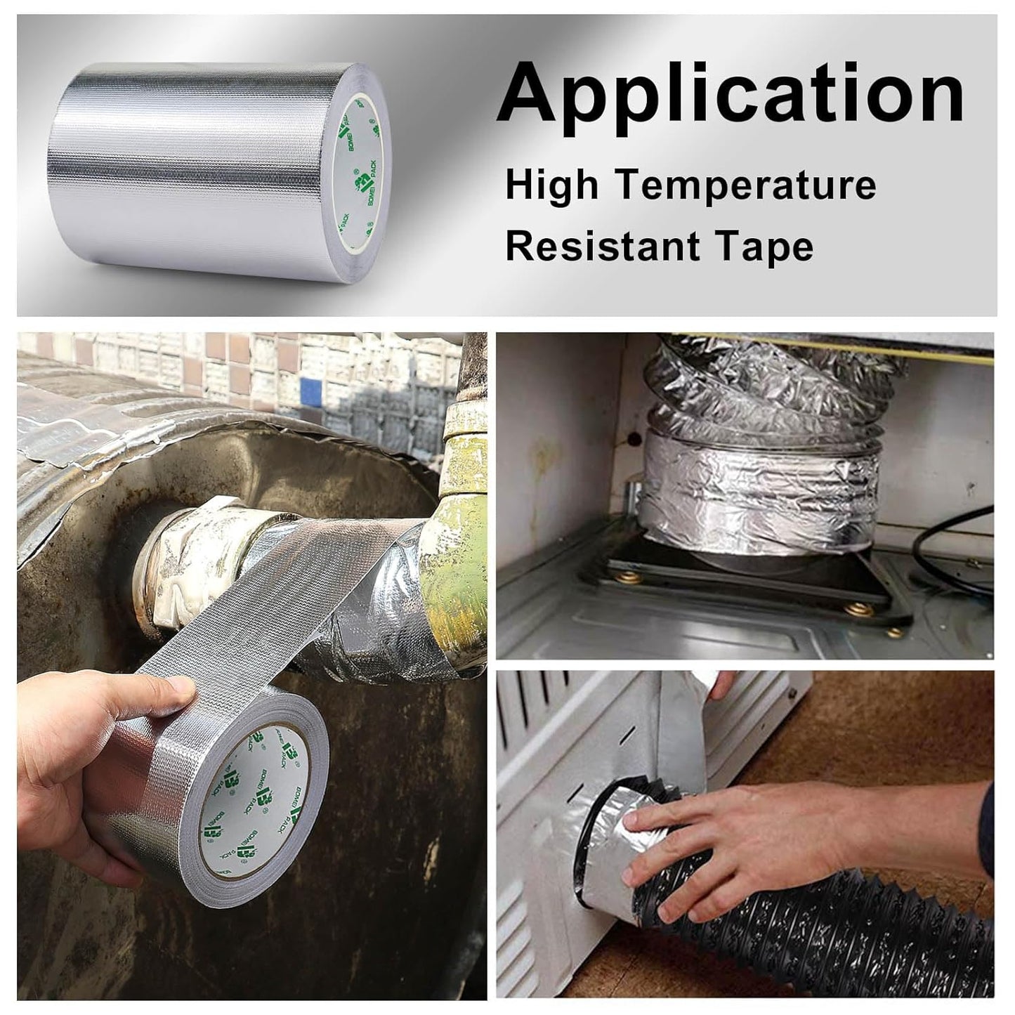 BOMEI PACK Adhesive Aluminum Foil Heat Shield Tape Barrier, Fiberglass Thermal Insulation Reflective Material High Temp Protection (6in*66ft)