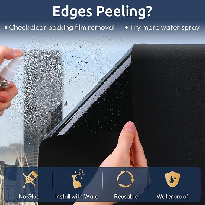 rabbitgoo Blackout Window Privacy Film with Tools Glass Bathroom Static Cling Sun Heat Blocking Light Darkening Removable Coverings for Home Bedroom Door UV Protection Sticker, 35.4 x 78.7 inches