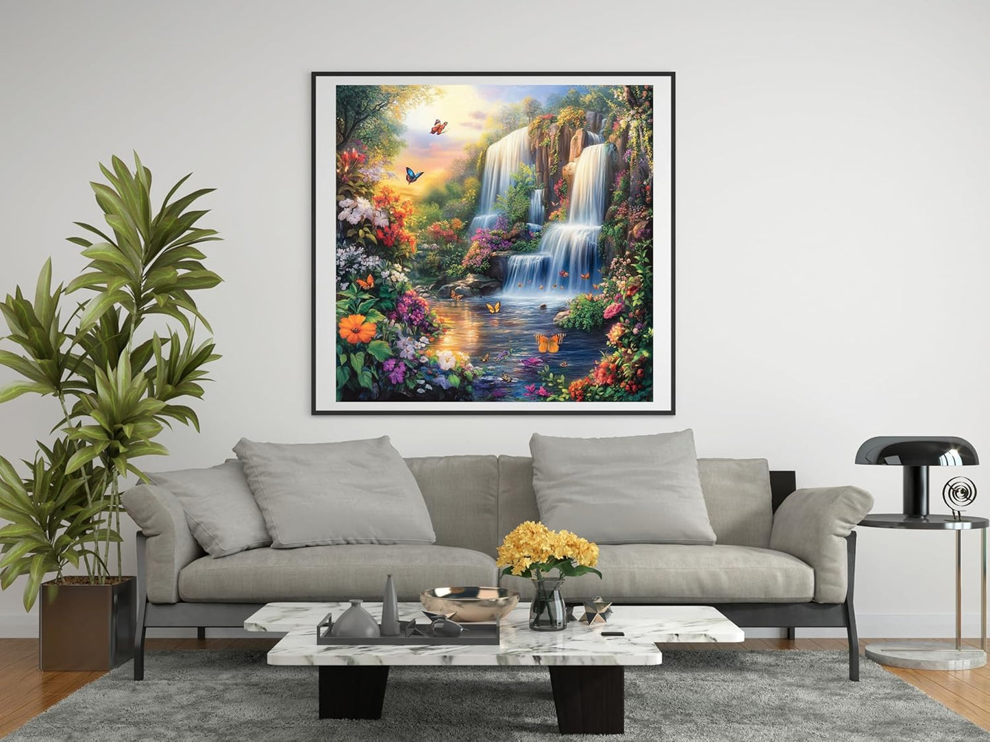 14ct Counted Stamped Cross Stitch Kits for Adults Mountain Waterfall Flowers Printed Cross Stitch Patterns Art Crafts Cross Stitch Supplies (Waterfall Mountain)
