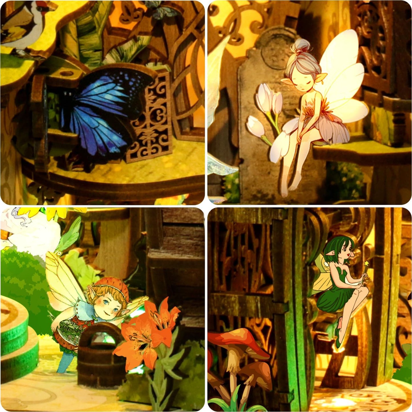 Book Nook Kit for Adult - THRIVINGIVAN Miniature Model Build Dollhouse Kit 3D Wooden Puzzle with Sensor Led Light for Bookshelf Bookend Insert Decor Adults Teen Crafts(Spirit)