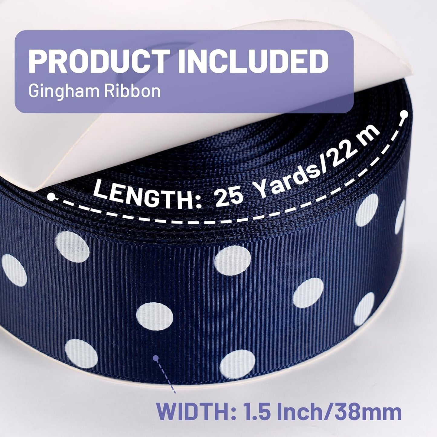 Polka Dot Grosgrain Ribbon 1.5 Inch, 25 Yards Spool Navy Blue and White Dot Craft Ribbon for Christmas Gift Wrapping DIY Crafts Hair Bows Wedding Party Decor Sewing and Home Decoration