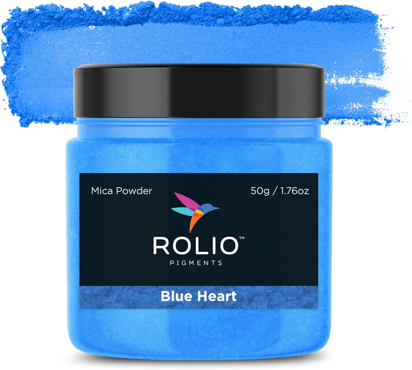 Rolio Premium Mica Powder - Blue Heart (50G / 1.76oz) - 1 Jar of Blue Pigment Powder for Epoxy Resin, Dye, Soap Making, Nail Polish, Paint, Candle Making, Bath Bombs, Slime