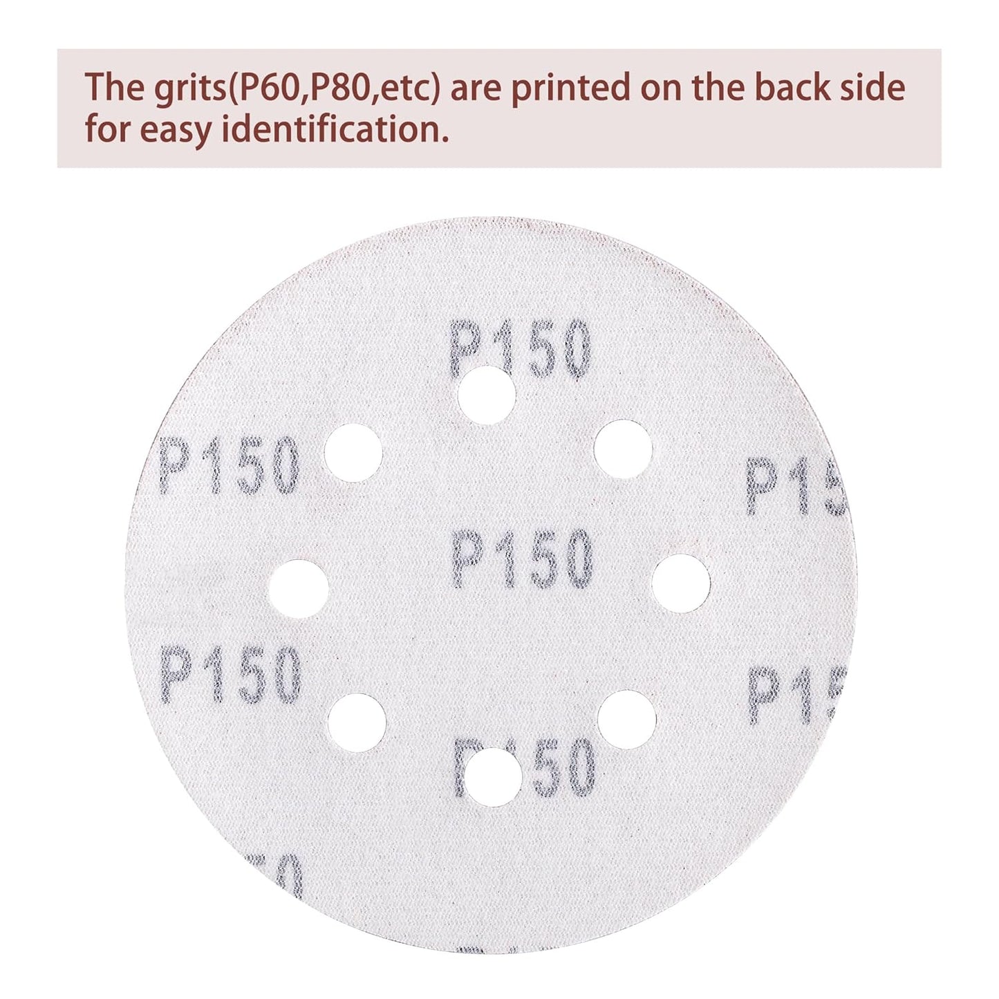 150pcs 150 Grit Sanding Discs, 5-Inch 8-Hole Sandpaper, for Woodworking or Automotive