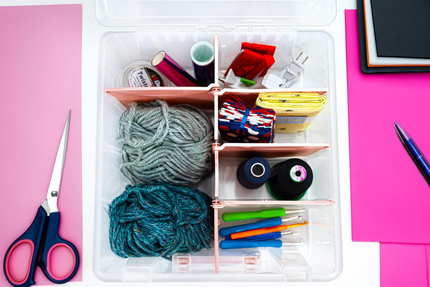 ArtBin 6990RK Super Satchel Double Deep, Portable Art & Craft Organizer with Handle, [1] Plastic Storage Case, Clear with Rose Gold Accents