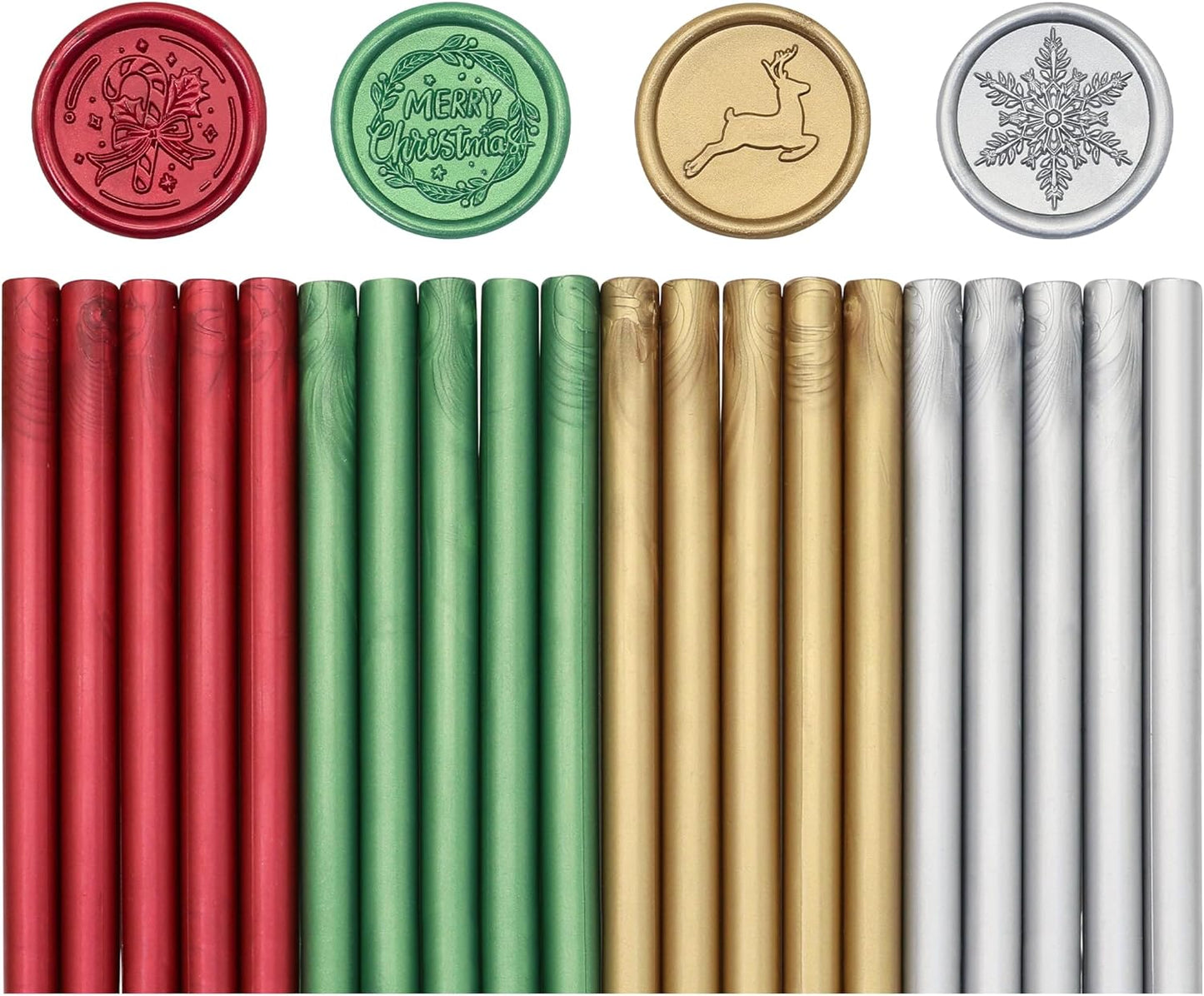 SWANGSA 20 Pieces Glue Gun Sealing Wax Sticks Metallic Red Green Antique Gold Silver for Wax Seal Stamp, Great for Wedding Invitations, Christmas Cards, Envelopes, Wine Packages, Gift Wrapping