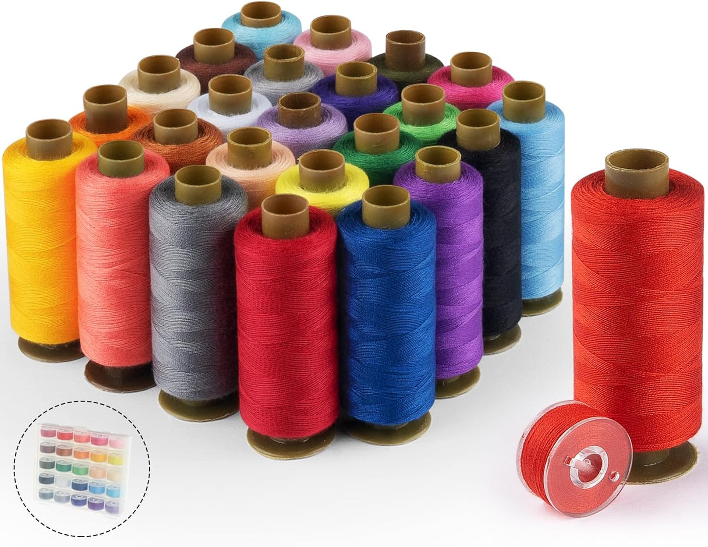 50 Pcs 25Color Sewing Machine Thread & Prewound Bobbins Size A, 500 Yard Thread for Sewing Machine, Sewing Threads for Sewing Machine Hand DIY Beginners, Stitching, Home