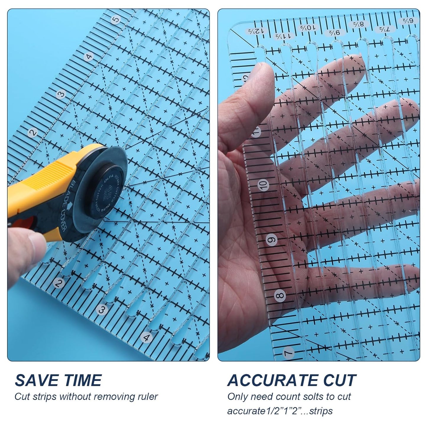 Quilting Ruler, 12.5 x 12.5 Inches, Slotted Design for Precise Fabric Cutting