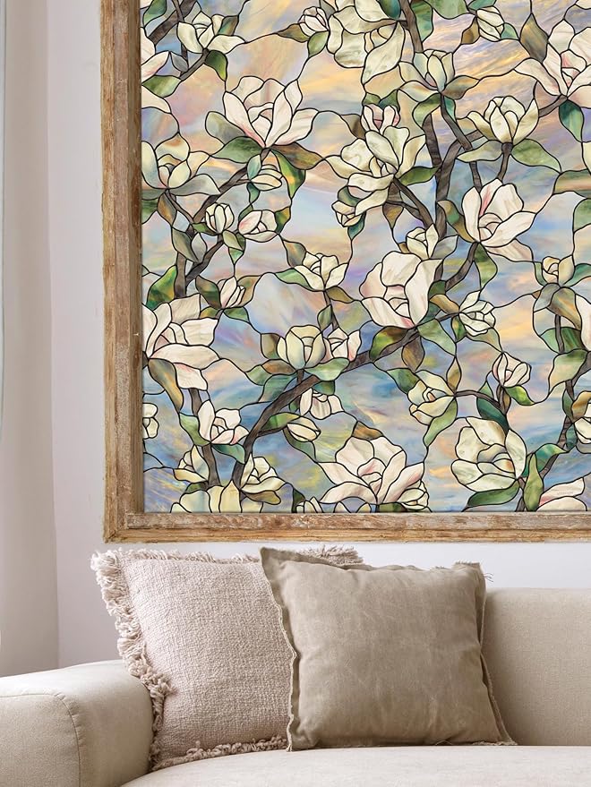 Artscape Star Magnolia | Privacy Window Film with Vibrant Colored Pattern | Non-Adhesive & UV Protection | Easy to Apply & Removable | 24 x 36 Inches | Made in USA