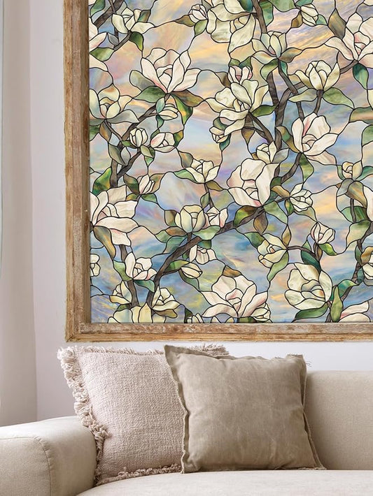 Artscape Star Magnolia | Privacy Window Film with Vibrant Colored Pattern | Non-Adhesive & UV Protection | Easy to Apply & Removable | 24 x 36 Inches | Made in USA