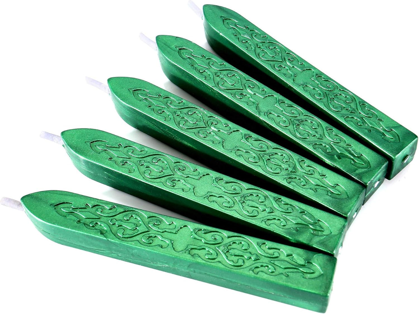 Metallic Green Sealing Wax Sticks, Yoption 5 Pcs Totem Fire Manuscript Wax Seal Sticks with Wicks for Wax Seal Stamp (Metallic Green)