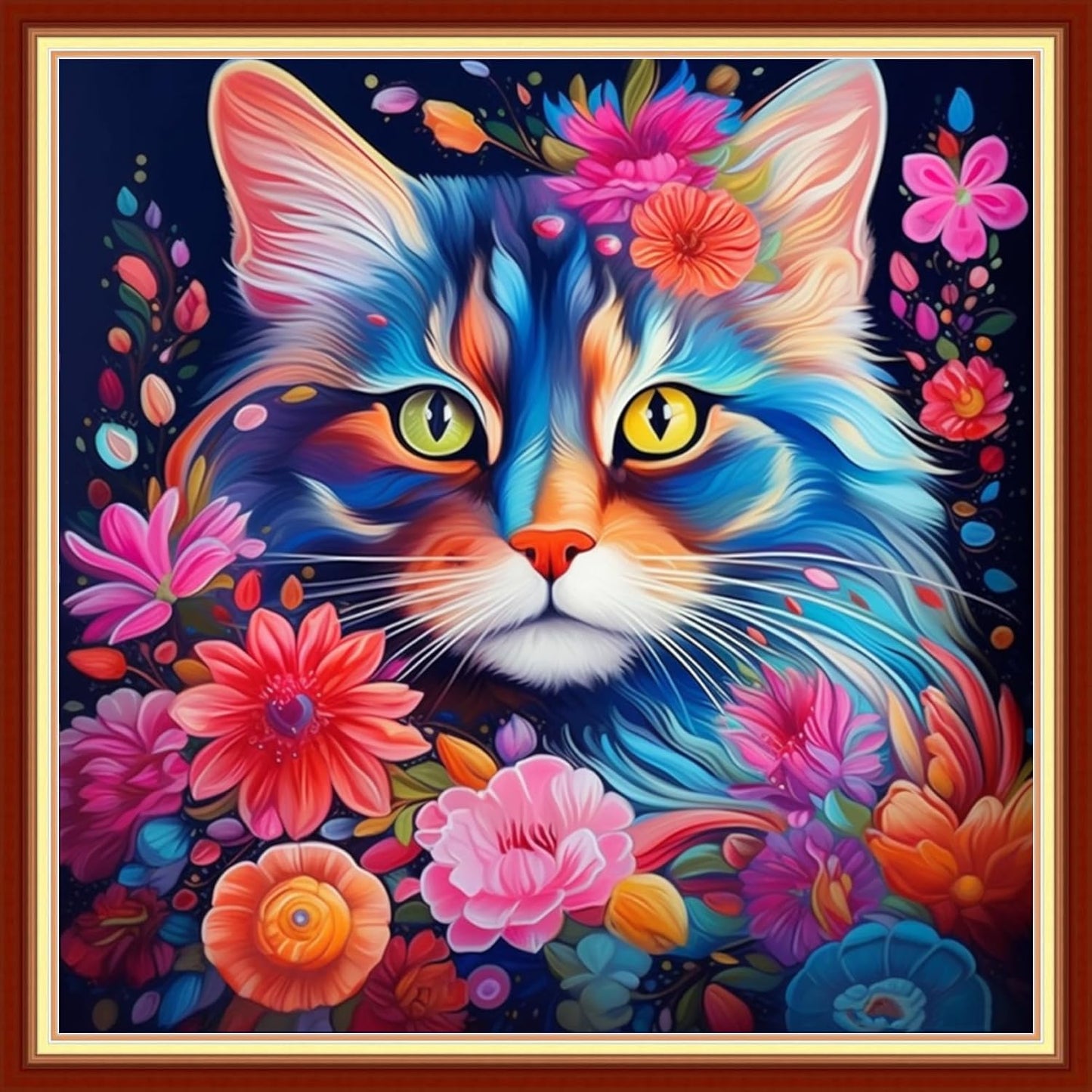 Foxhool Beginners Cross Stitch Kits Stamped Full Range of Embroidery Kits for Adults DIY Cross Stitches kit Embroidery Patterns for Needlepoint kit-Colorful Cat 18x18 inch