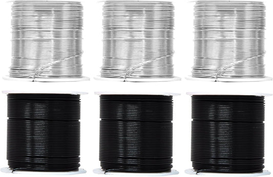Mandala Crafts 20 Gauge Anodized Aluminum Craft Wire for Jewelry Making - 450 FT Colored Flexible Silver Black Wire - Bendable for Bonsai Armature Crafting Sculpting