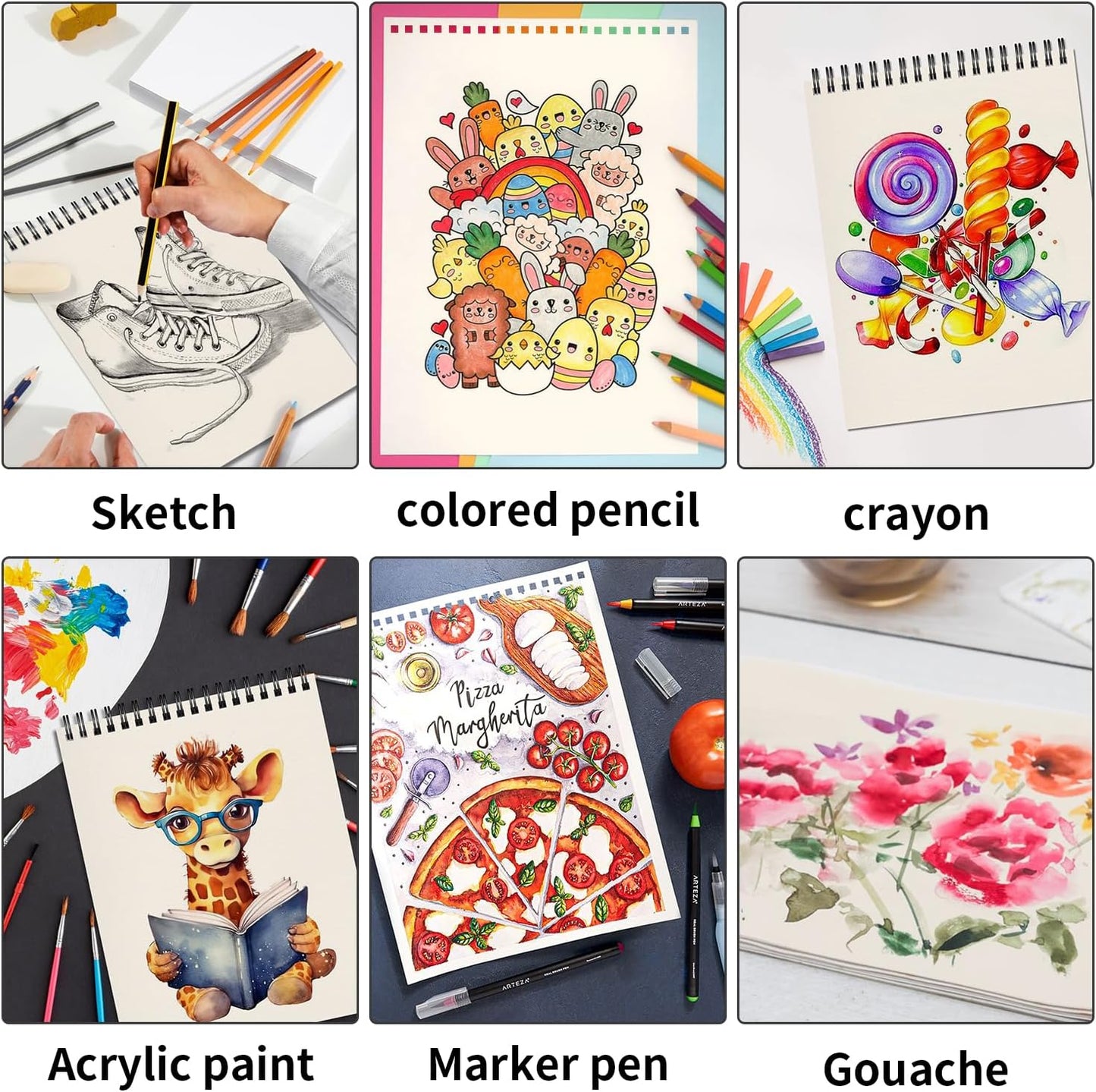 OSIMIG 10 Pack 5.5 * 8.5"" Sketch Books, 300 Sheet Drawing Paper, Mini Sketchbook for Kids, Drawing Pad, Top Spiral Bound Sketch Pad for Beginger, Adult Art Supplies, sumiaoben -10