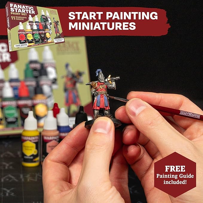 The Army Painter, Hobby Essentials Bundle - with Warpaints Fanatic Starter Set, Battlefield Basing Set, Wet Palette XL & 1 Dipit Brush - Perfect Miniature Painting Bundle for D&D and Warhammer