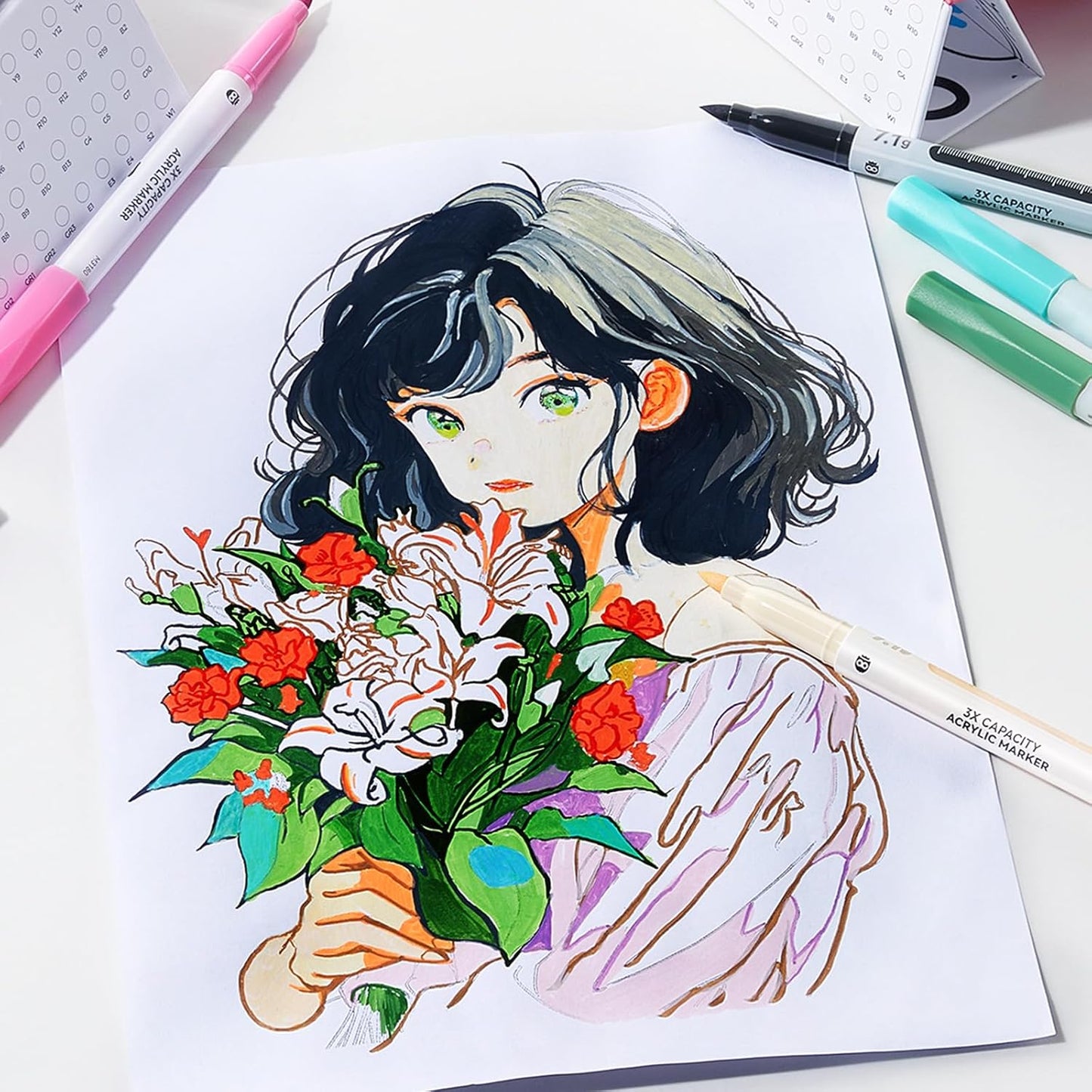 7.1G Acrylic Paint Markers Direct Liquid - 48 Colors Acrylic Markers with Automatic Ink Control, Paint Markers High Opacity Paint Pens Waterproof Lightfast for Rock Painting Eggs Wood Glass Ceramic