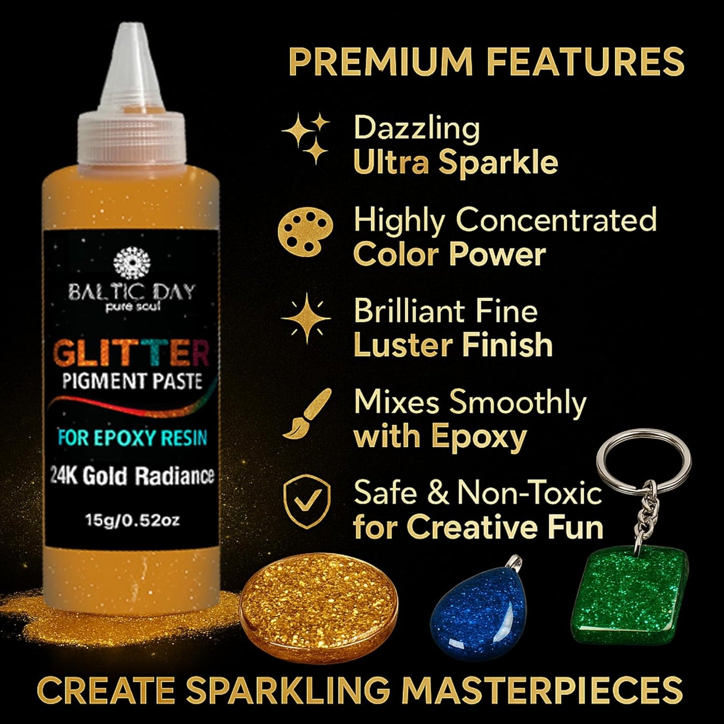 24 Color Pigment Paste for Epoxy Resin Set [ Glitter Series ] – Opaque Epoxy Pigment, Epoxy Dye Paste & High Concentration Mica Powder for Resin Art, Jewelry, Tumblers, Coasters & Crafts