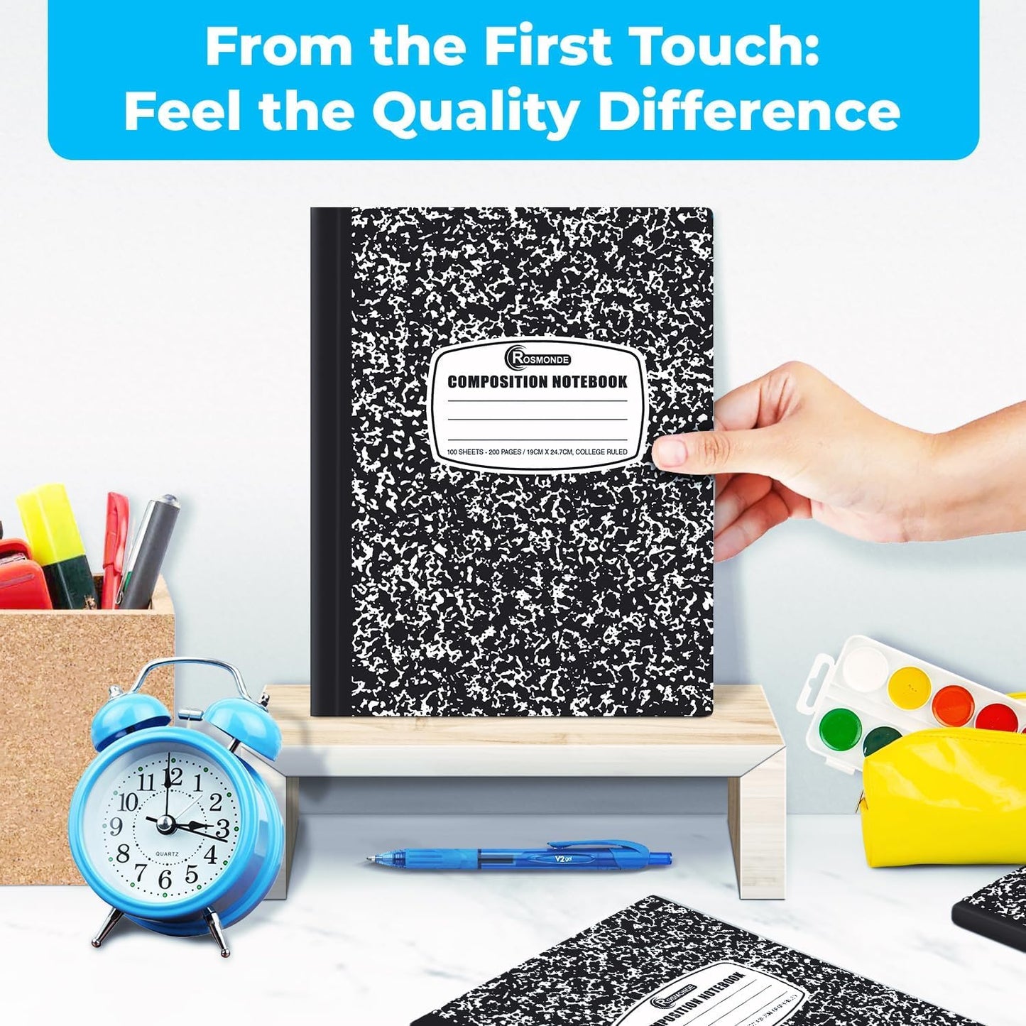 Rosmonde 5000 Pack (Pallet) Composition Notebooks Bulk, College Ruled, 200 Pages (100 Sheets), 9-3/4 x 7-1/2, Bulk Supplies for School Districts, Black Marble Notebook, 4-7 Days Transit