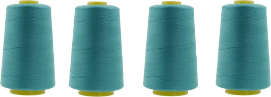 Mandala Crafts 4 Pack of Serger Threads Cones Spools - 40S/2 24000 Yards Polyester Turquoise Threads for Sergers Machine and Overlock Quilting Sewing Machine