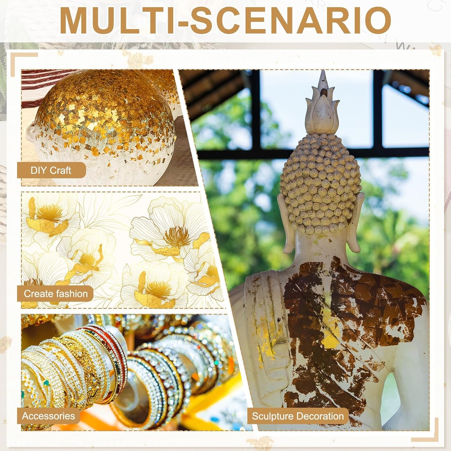 PATIKIL Gold Leaf Sheets for Art 3.7" x 3.4", 100 Pcs Gold Foil Sheet Metallic Leaf Papers for DIY Crafts Resin Furniture Nails Paintings Home Decoration, Champagne