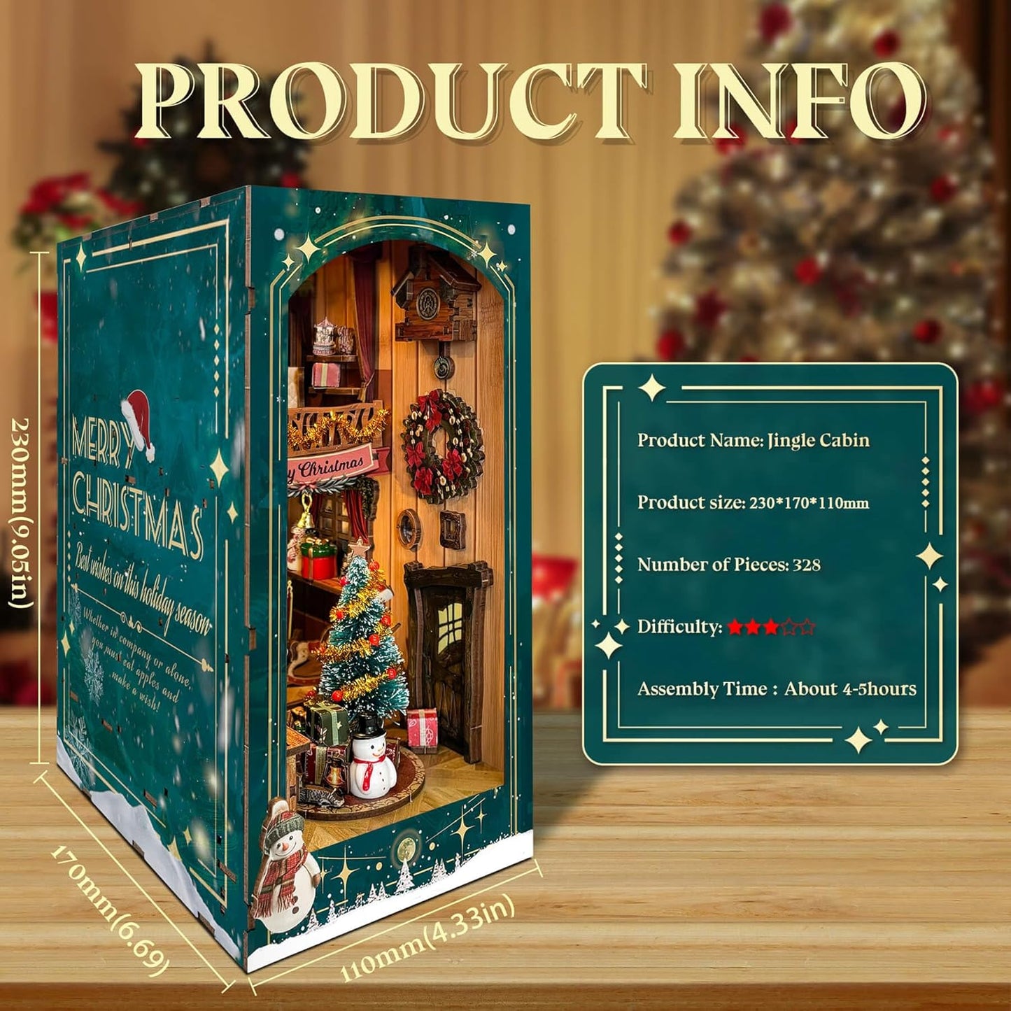 Miniature Book Nook Kit Christmas Book Nooks for Adults, Christmas Tiny House Book Nook Winter Christmas Kit, DIY 3D Puzzle Christmas House (Jingle Cabin)