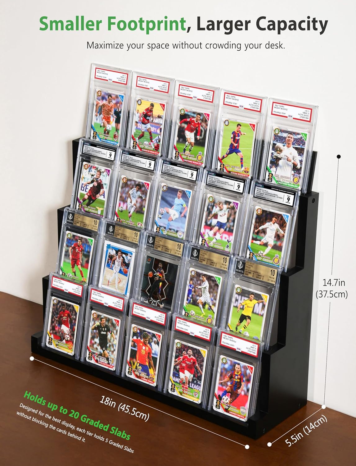 4-Tier Card Display Stand ,Wooden Trading Card Display Case for Graded Cards,Baseball Sports Card Display for PSA CGC SGC BGS Slabs