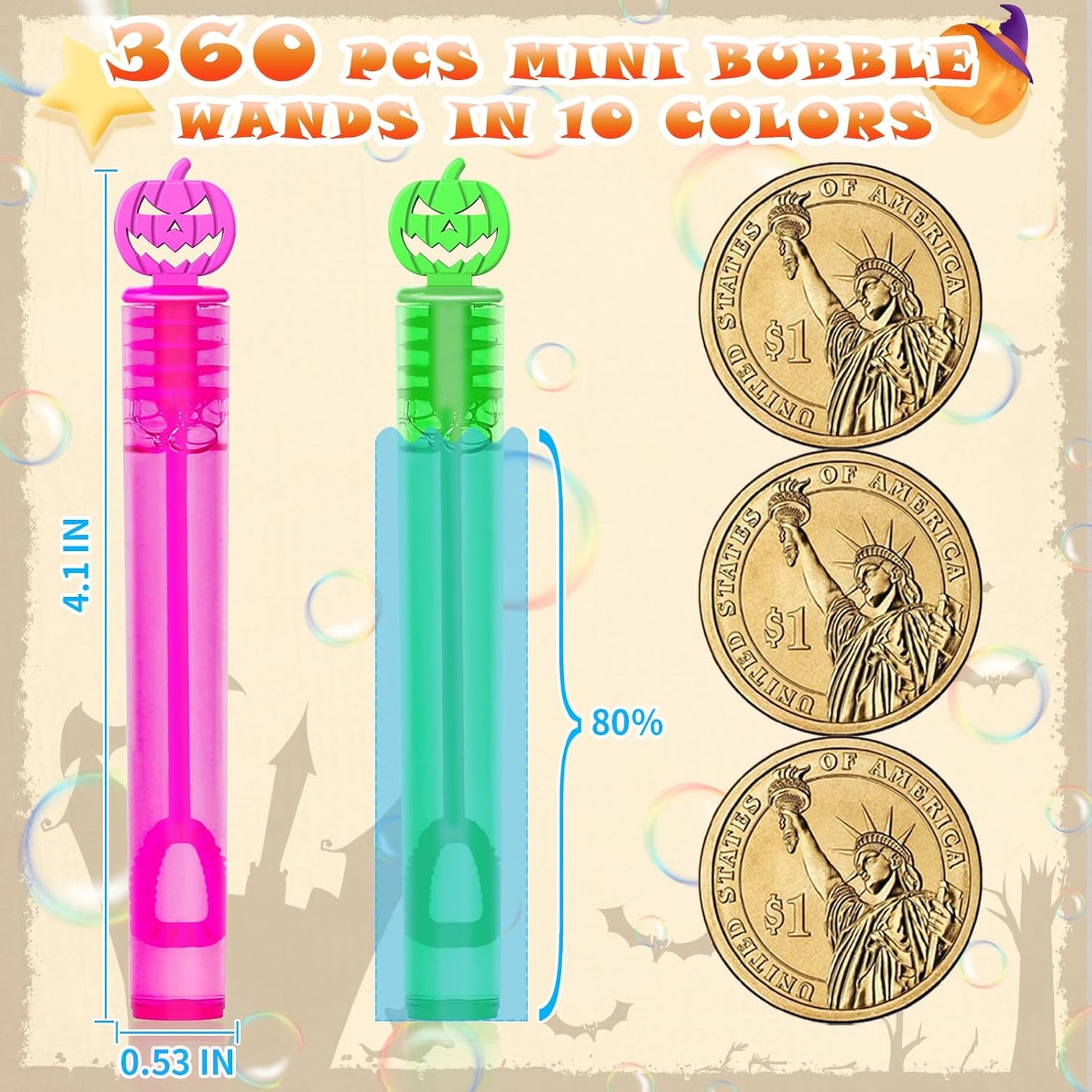 200 Piece Halloween Party Favor Bubbles, Halloween Bubble Wands Bulk for Kids Party Favor Supplies, Trick or Treat Goodie Bags, School Classroom Game Rewards, Halloween Miniatures