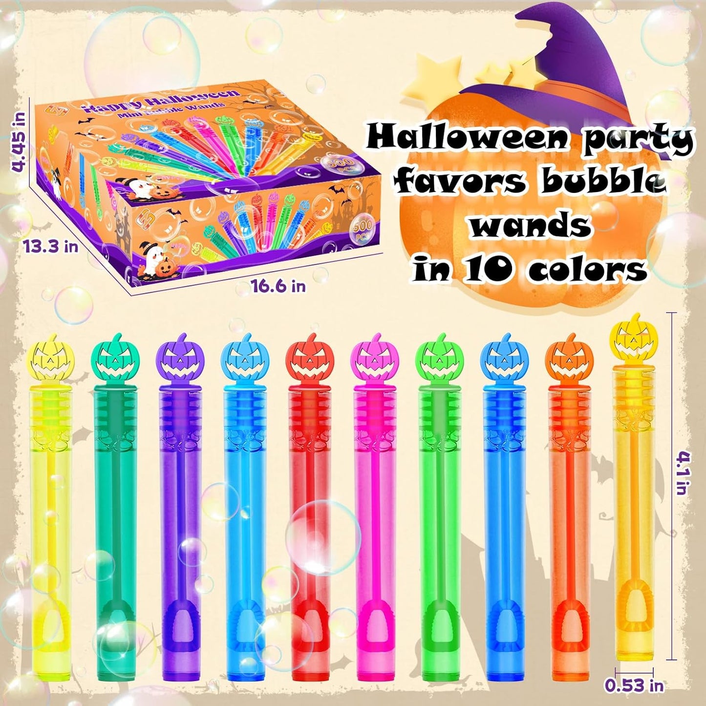 500 Piece Halloween Party Favor Bubbles, Halloween Bubble Wands Bulk for Kids Party Favor Supplies, Trick or Treat Goodie Bags, School Classroom Game Rewards, Halloween Miniatures