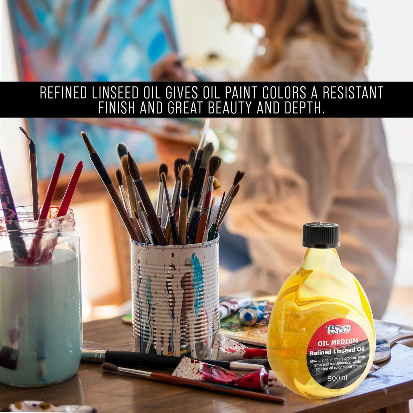 U.S. Art Supply - Refined Linseed Oil -, 500ml / 16.9 Fluid Ounce Container