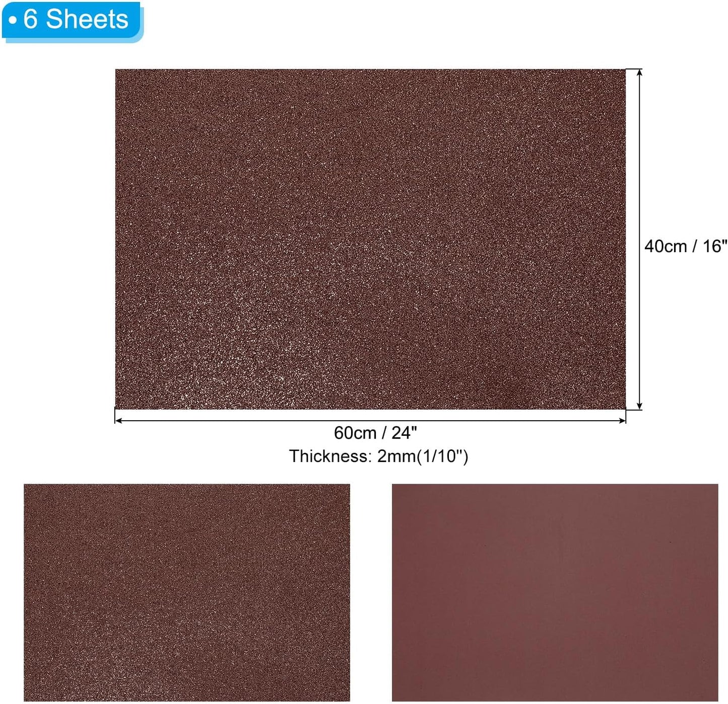 PATIKIL 2mm(1/10") Thick Non Adhesive Glitter Foam Sheet 16x24inch(40x60cm) Coffee, EVA Shiny Foam Board for Craft, 6 Pcs