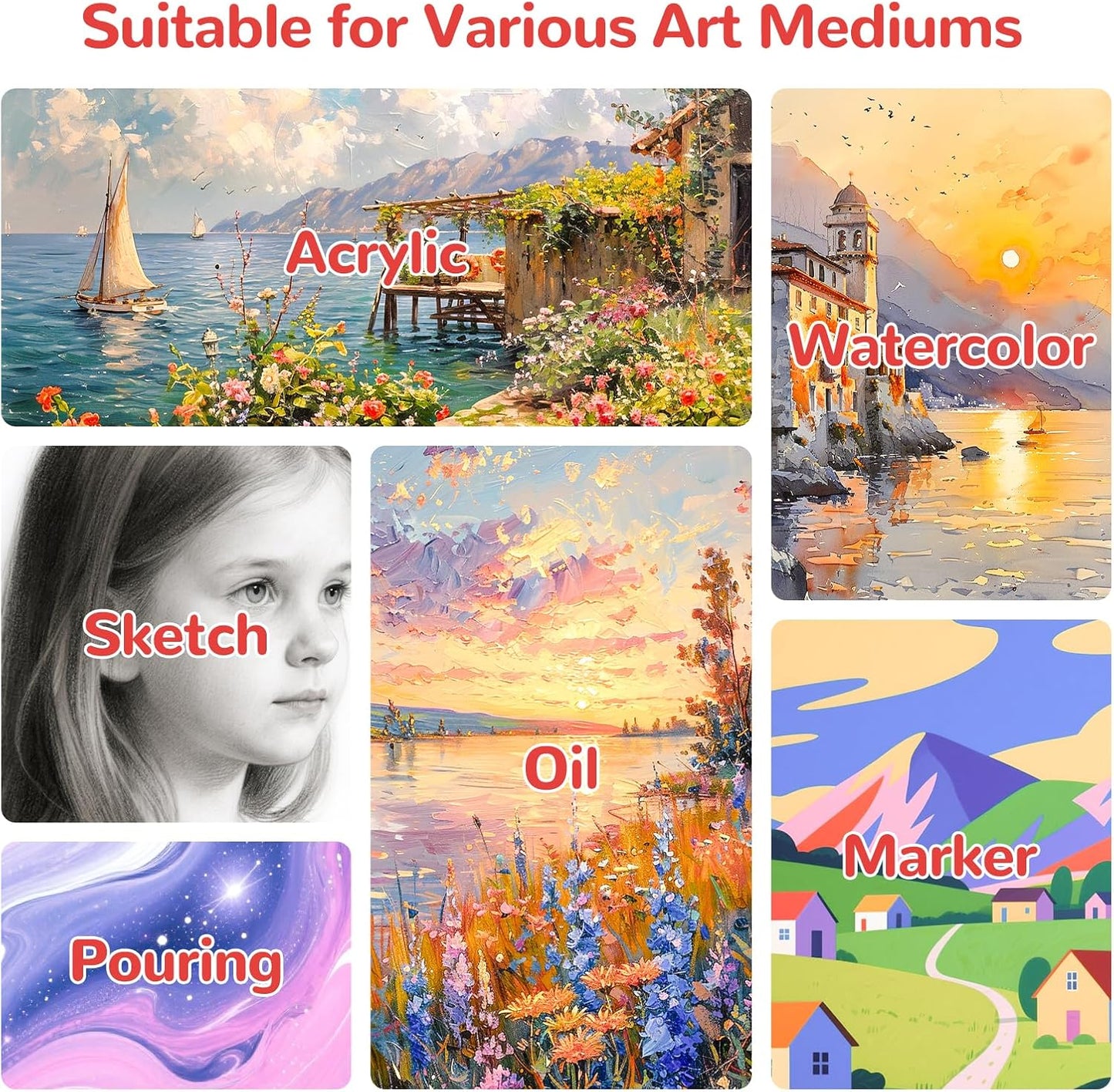 6x6inch Small Canvases for Painting, 20 Pack Mini Canvas Boards Primed Acid Free for Oil, Watercolor, Acrylic Paint