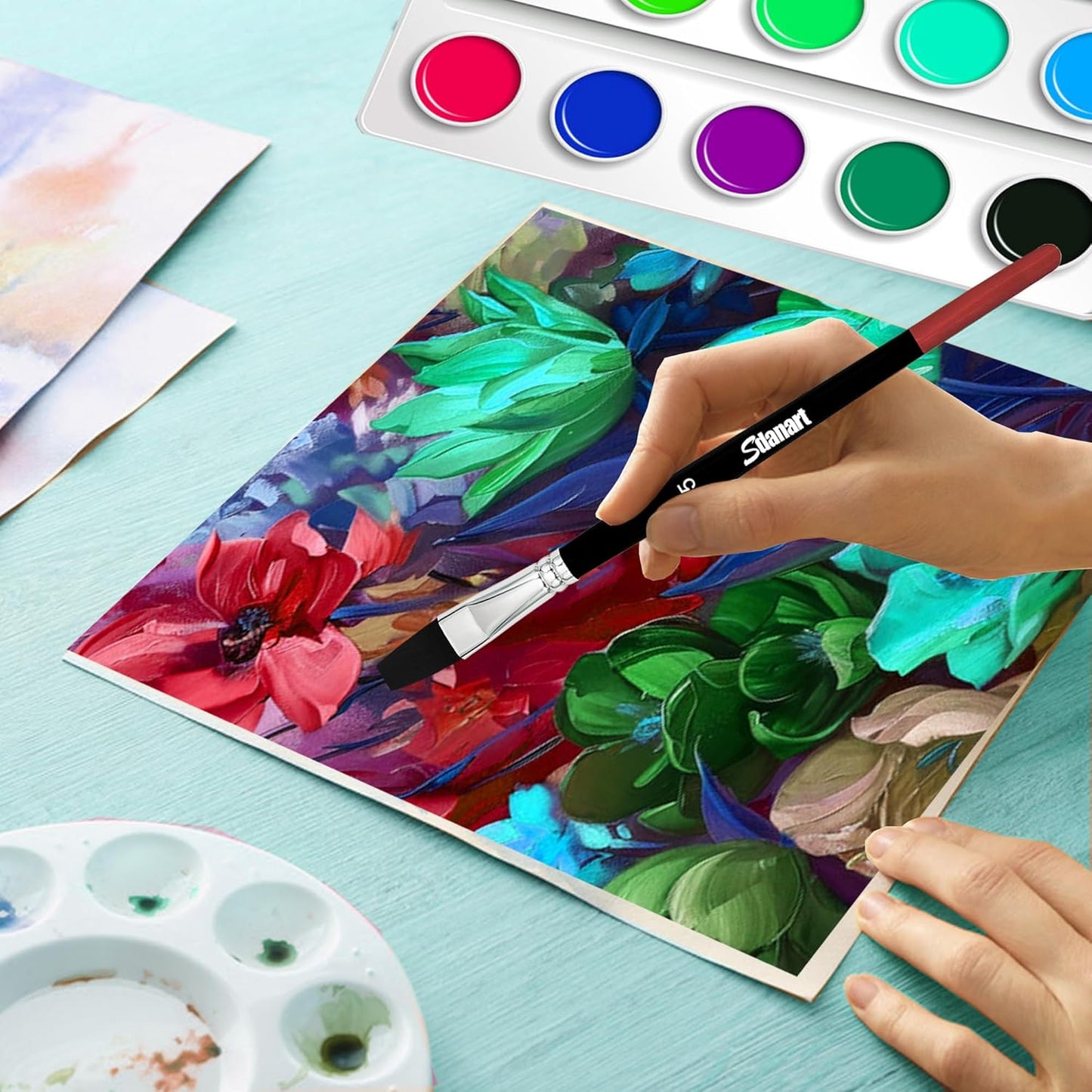 Flat Paint Brushes,15 PCS Different Sizes Flat Paint Brush Set for Watercolor Acrylic Gouache Oil Ink and Face Body Painting,Professional Art Paintbrush for Artists and Beginners